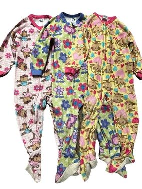 Toddler Girl Gerber Footie Pajamas Bears Monkeys Size 3T